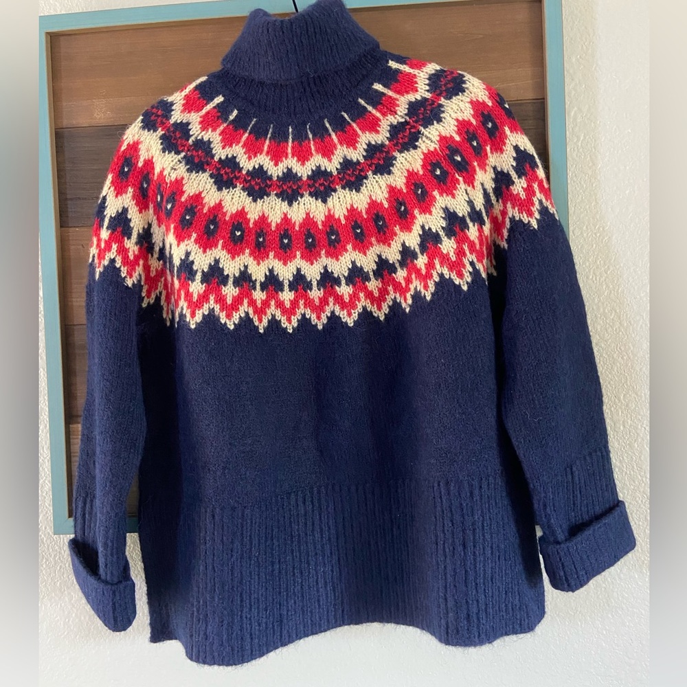 Gap Navy And Red Patterned Turtleneck Sweater - image 3